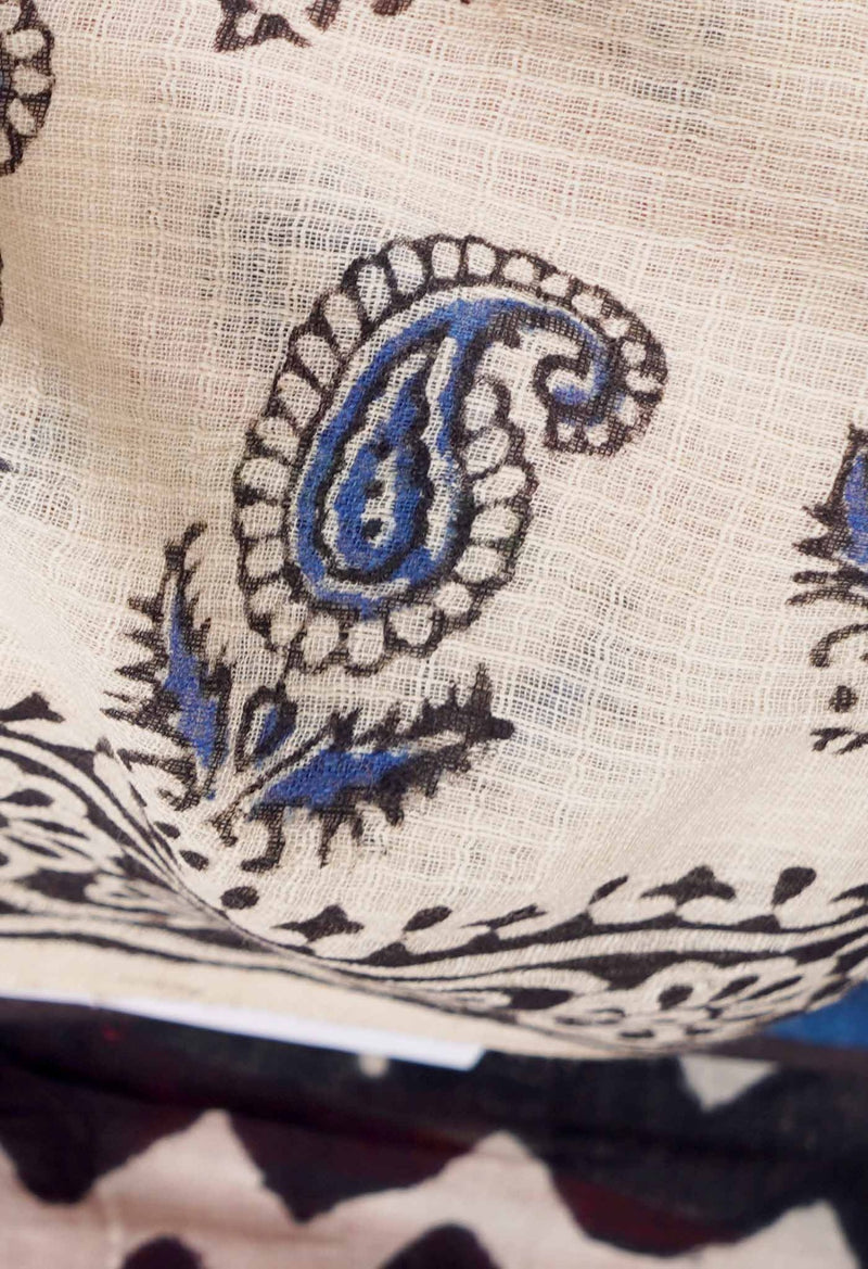 Cream Bagru Printed Pure Kota Cotton Dupatta