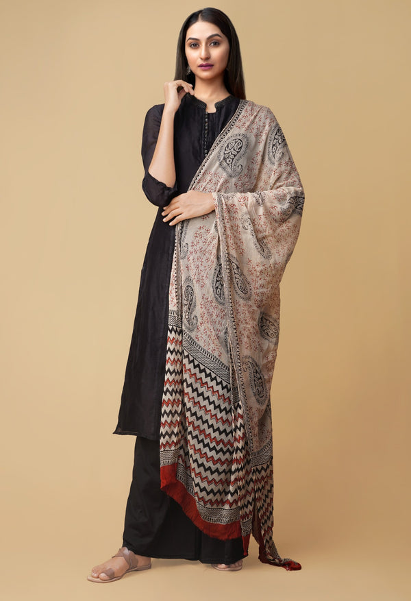 Online Shopping for Cream Bagru Printed Pure Chiffon Dupatta  with Bagru Prints from Rajasthan at Unnatisilks.comIndia
