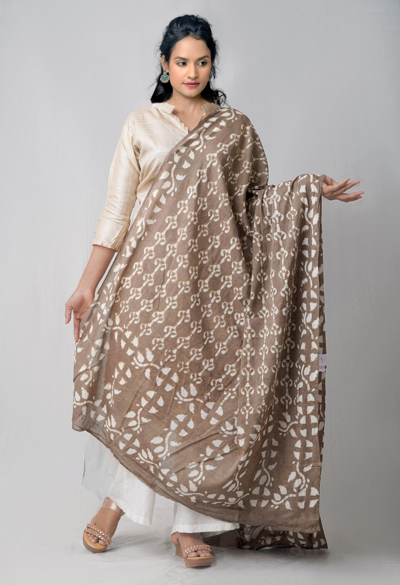 Online Shopping for Grey Dabu Printed Pure Mulmul Cotton Dupatta with Dabu Prints from Rajasthan at Unnatisilks.comIndia
