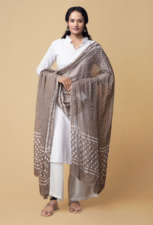 Grey Dabu Printed Pure Chiffon Dupatta