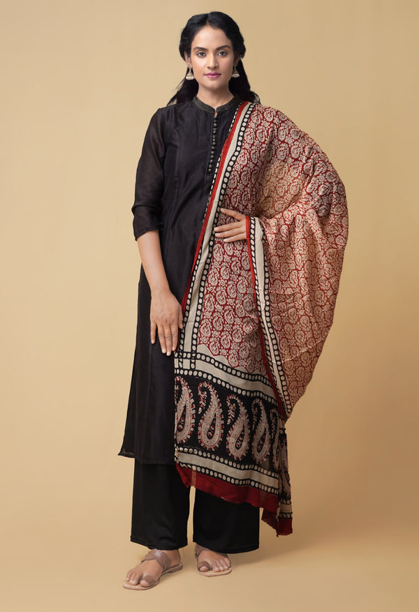 Online Shopping for Brown Bagru Printed Pure Chiffon Dupatta  with Bagru Prints from Punjab at Unnatisilks.comIndia

