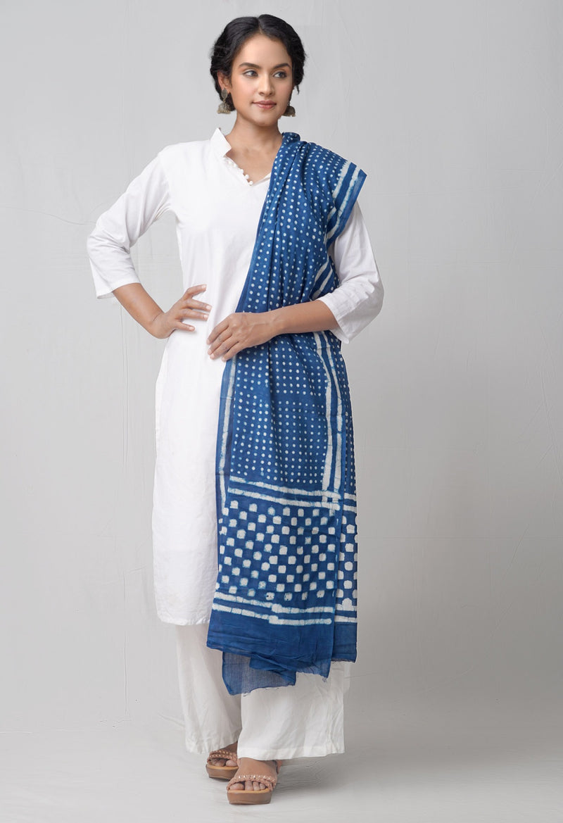 Indigo Blue Dabu Printed Pure Mulmul Cotton Dupatta