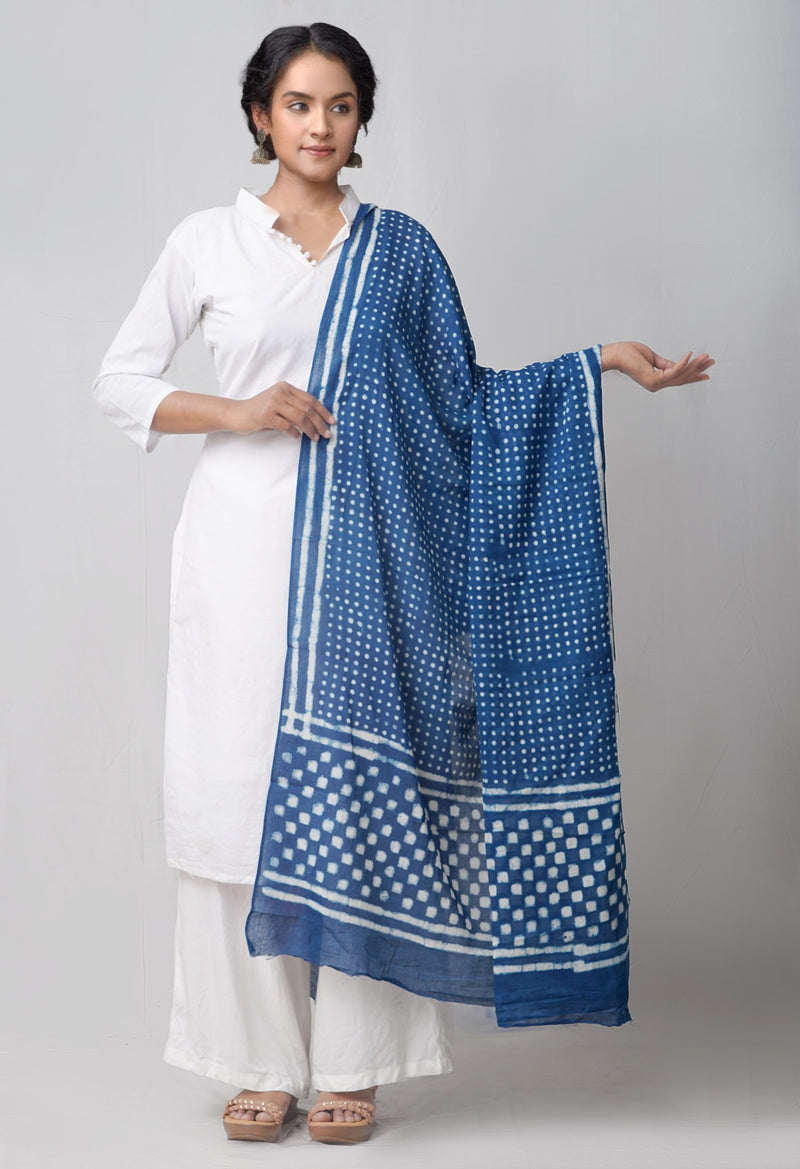 Online Shopping for Indigo Blue Dabu Printed Pure Mulmul Cotton Dupatta with Bagru Prints from Punjab at Unnatisilks.comIndia
