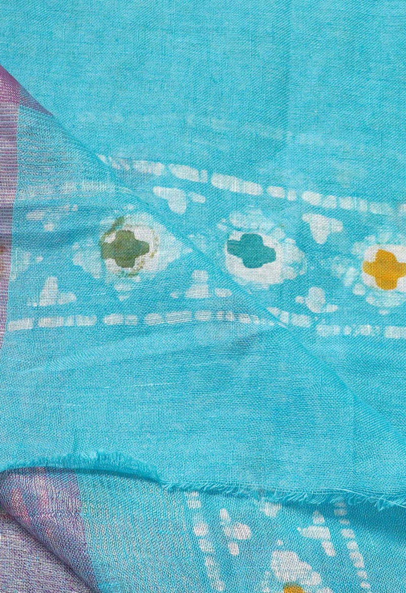 Blue Pure Hand Batik Linen Dupatta-UDS3094
