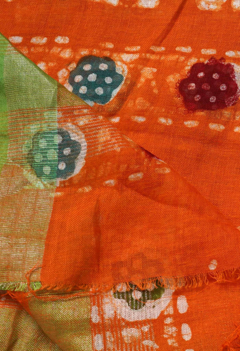 Online Shopping for Orange Pure Hand Batik Linen Dupatta with Batik Prints from Chattisgarh at Unnatisilks.comIndia
