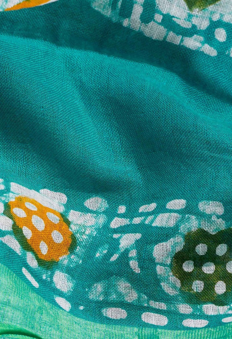 Green Pure Hand Batik Linen Dupatta