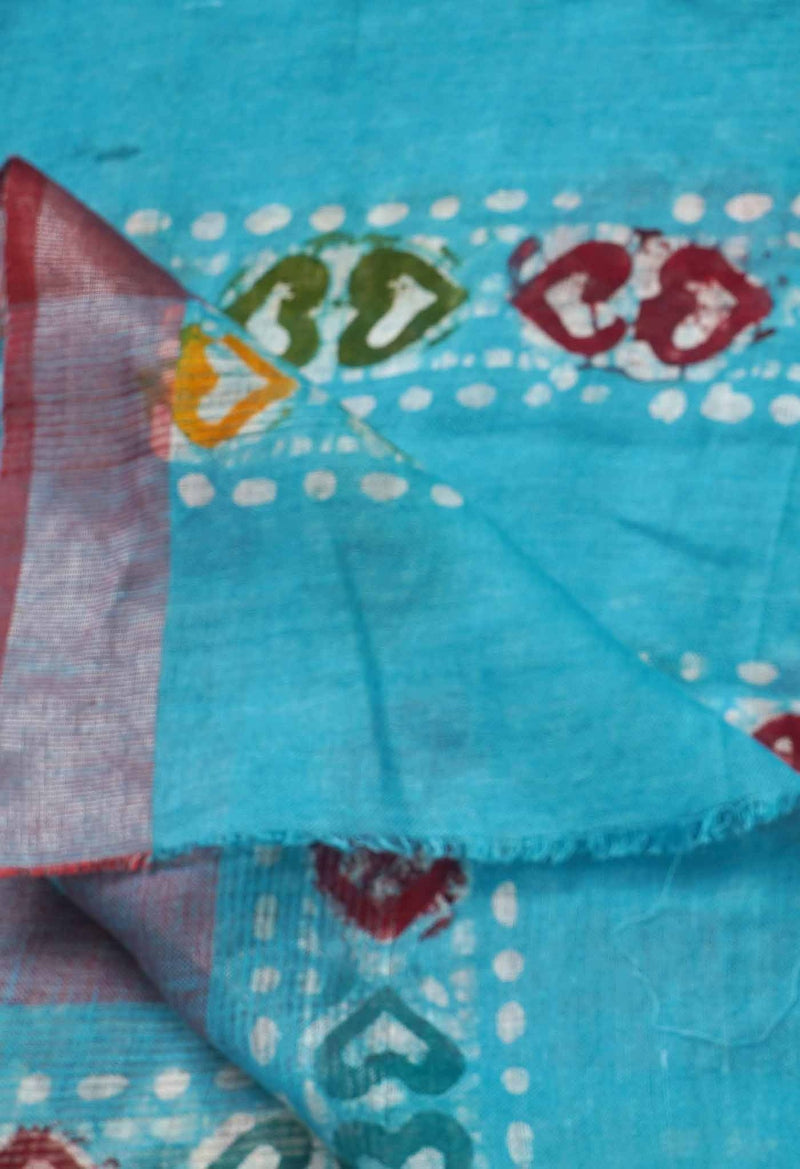 Online Shopping for Blue Pure Hand Batik Linen Dupatta with Batik Prints from Chattisgarh at Unnatisilks.comIndia
