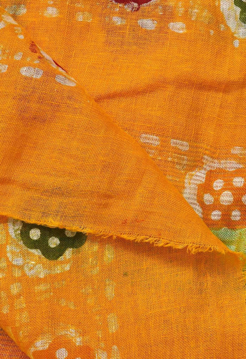 Online Shopping for Yellow Pure Hand Batik Linen Dupatta with Batik Prints from Chattisgarh at Unnatisilks.comIndia
