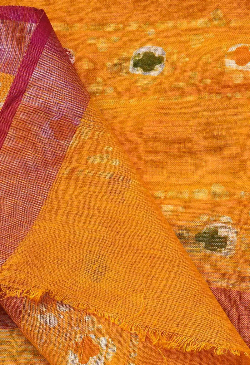Online Shopping for Yellow Pure Hand Batik Linen Dupatta with Batik Prints from Chattisgarh at Unnatisilks.comIndia
