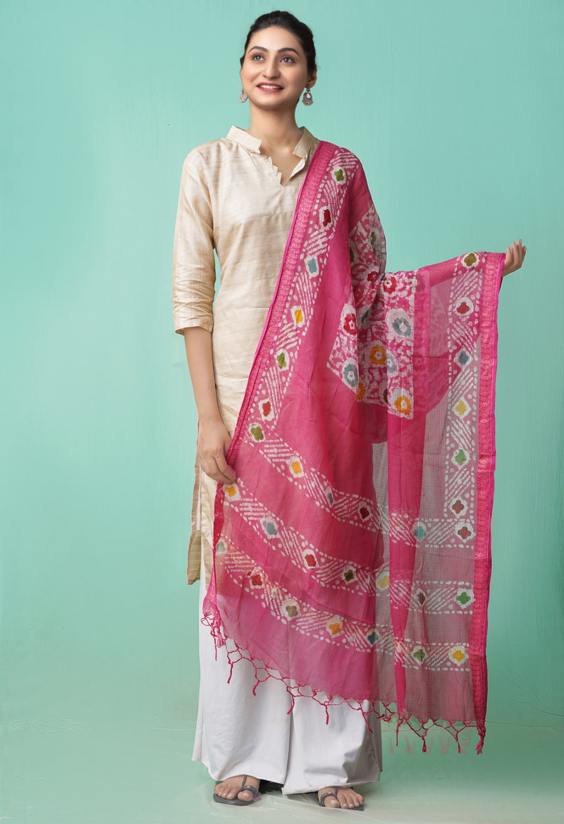 Pink Pure Hand Batik Kota Cotton Dupatta