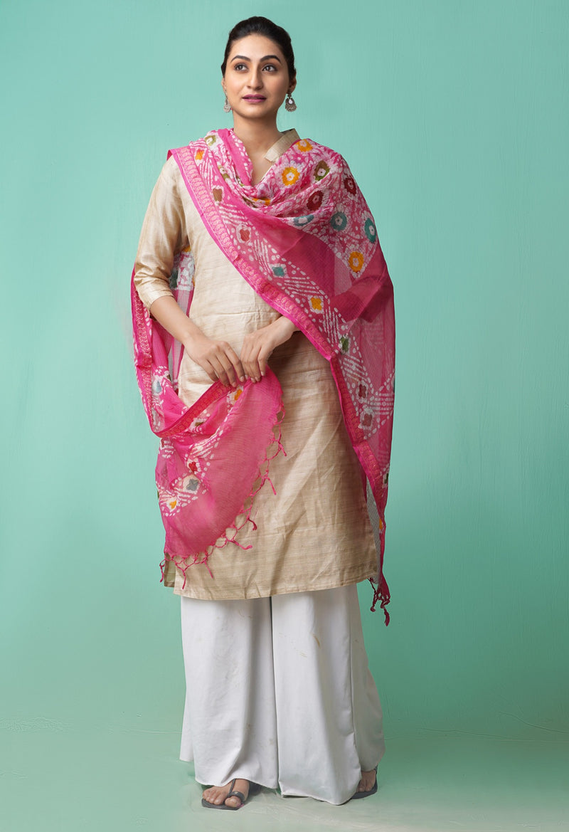 Online Shopping for Pink Pure Hand Batik Kota Cotton Dupatta with Batik Prints from Rajasthan at Unnatisilks.comIndia
