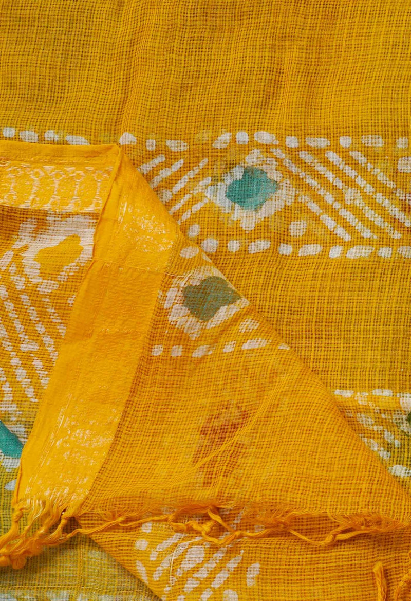 Online Shopping for Yellow Pure Hand Batik Kota Cotton Dupatta with Batik Prints from Rajasthan at Unnatisilks.comIndia
