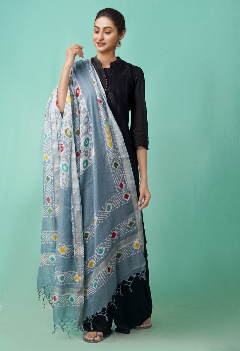 Grey Pure Hand Batik Kota Cotton Dupatta