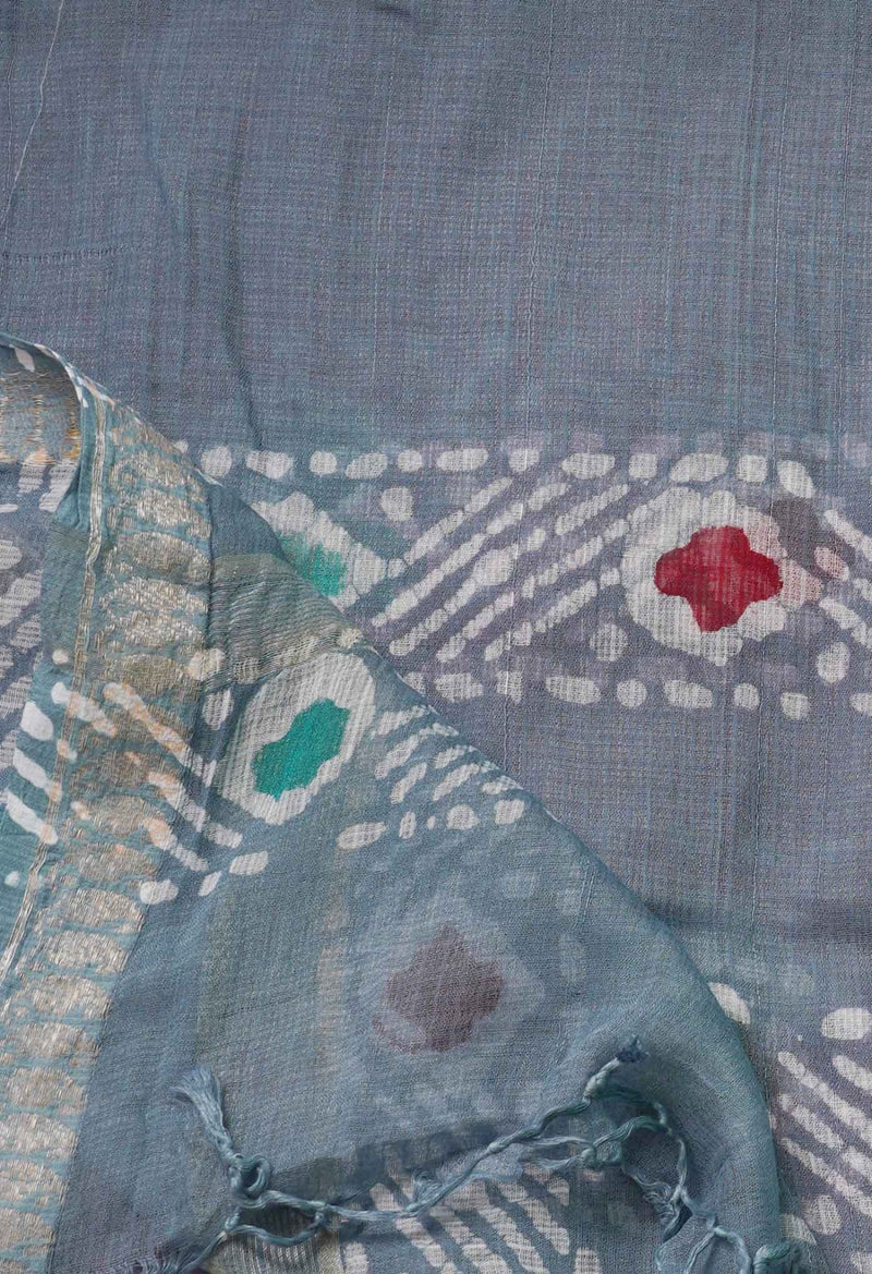 Grey Pure Hand Batik Kota Cotton Dupatta