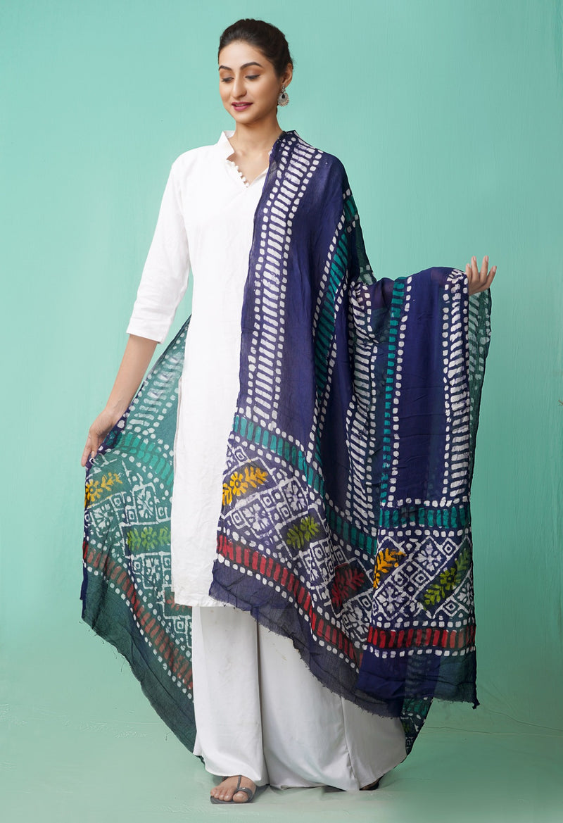 Online Shopping for Indigo Blue Pure Hand Batik Georgette  Dupatta with Batik Prints from Punjab at Unnatisilks.comIndia
