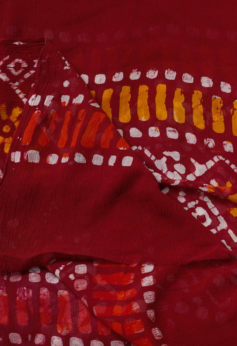 Maroon Pure Hand Batik Georgette  Dupatta