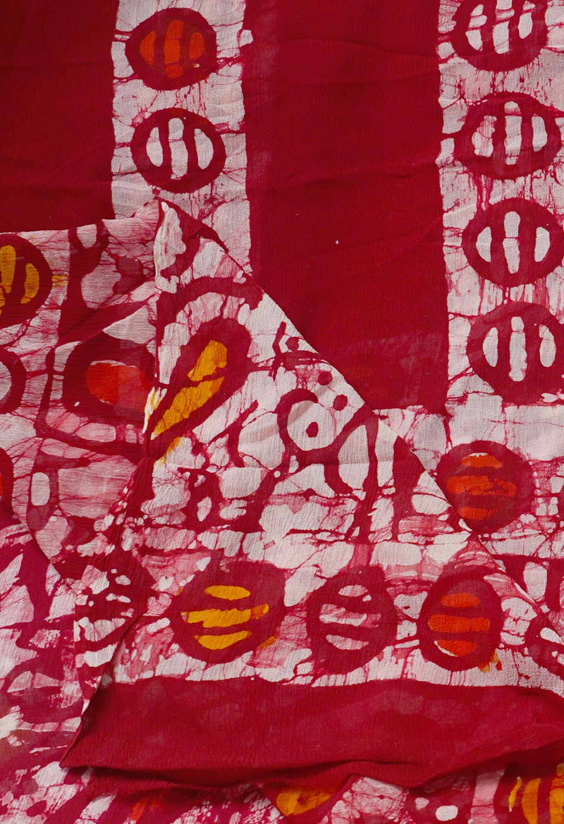 Maroon Pure Hand Batik Georgette  Dupatta