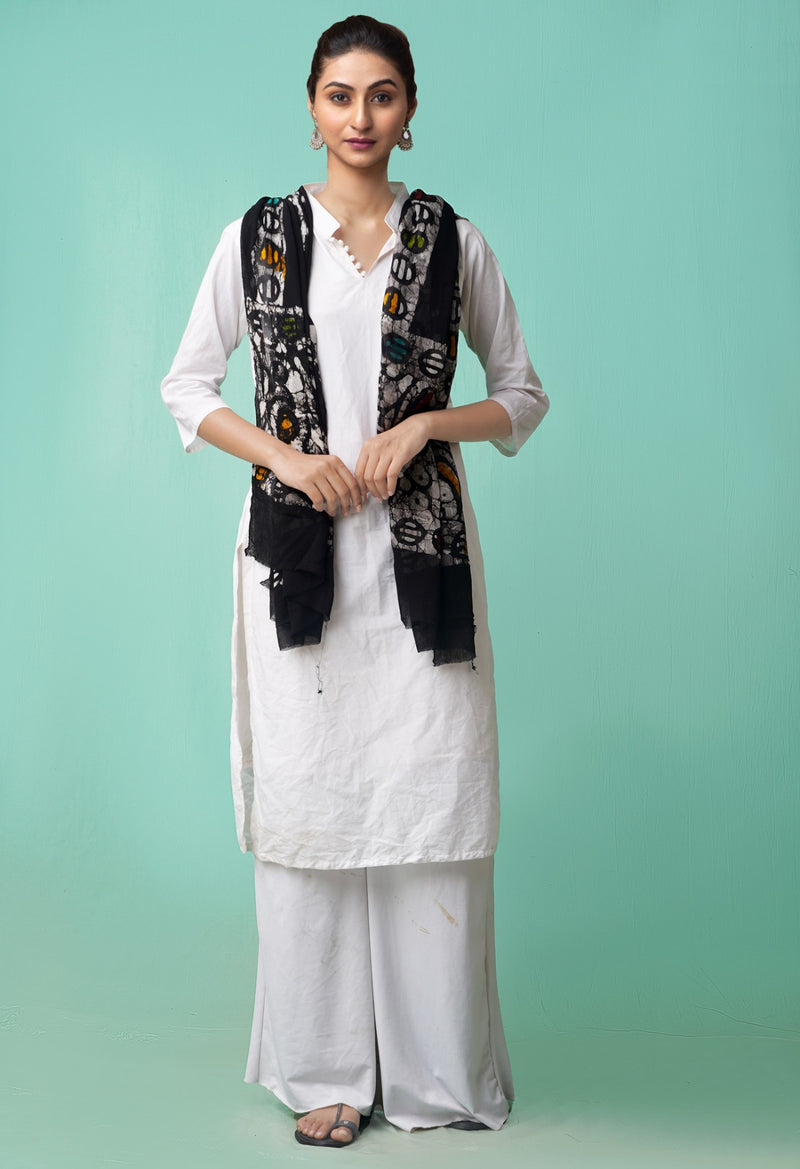 Online Shopping for Black Pure Hand Batik Georgette  Dupatta with Batik Prints from Punjab at Unnatisilks.comIndia
