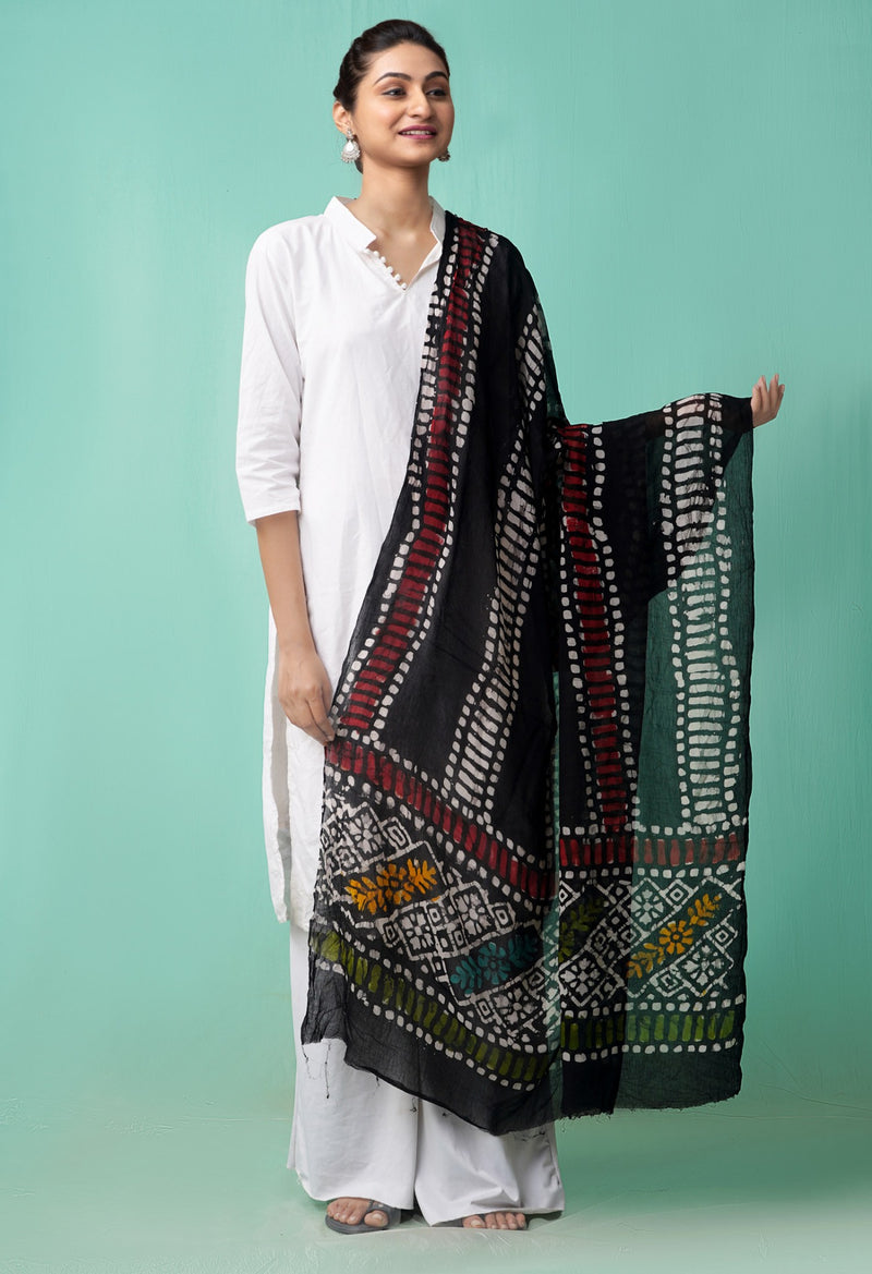 Online Shopping for Black Pure Hand Batik Georgette  Dupatta with Batik Prints from Punjab at Unnatisilks.comIndia
