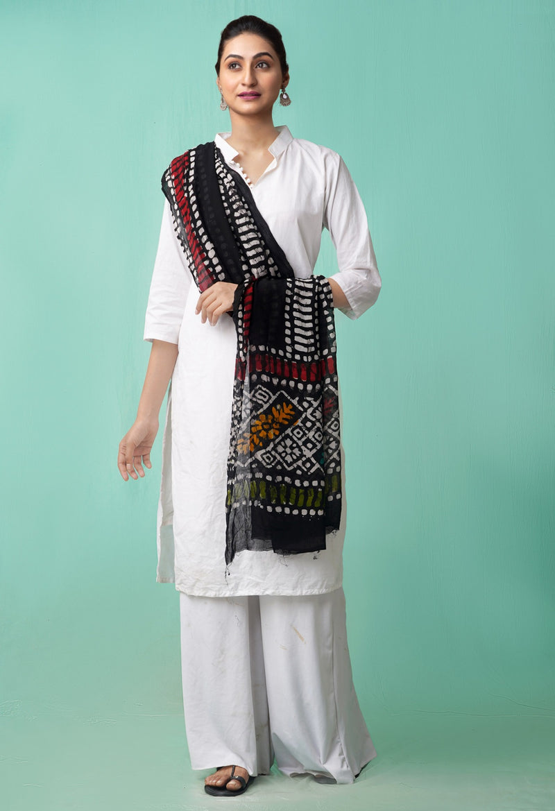 Online Shopping for Black Pure Hand Batik Georgette  Dupatta with Batik Prints from Punjab at Unnatisilks.comIndia
