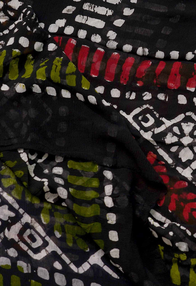 Black Pure Hand Batik Georgette  Dupatta