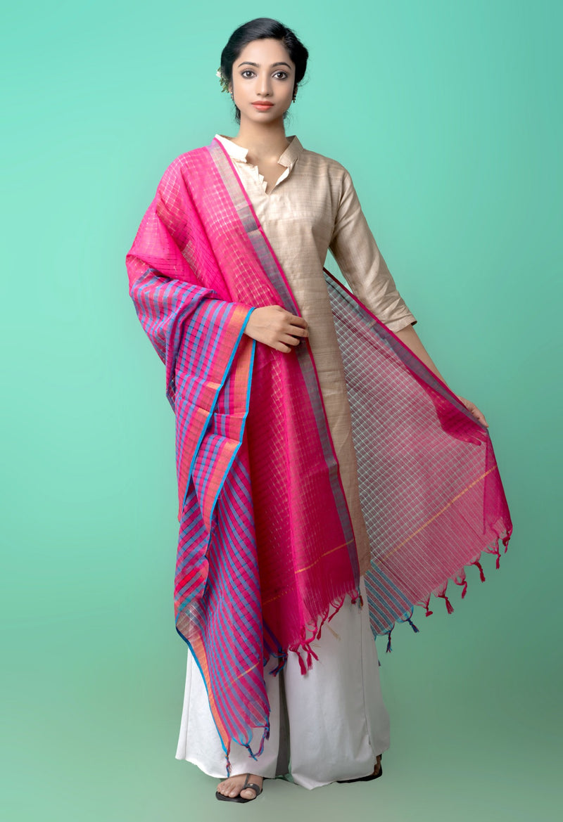 Pink-Blue Pure Mangalagiri Cotton Dupatta