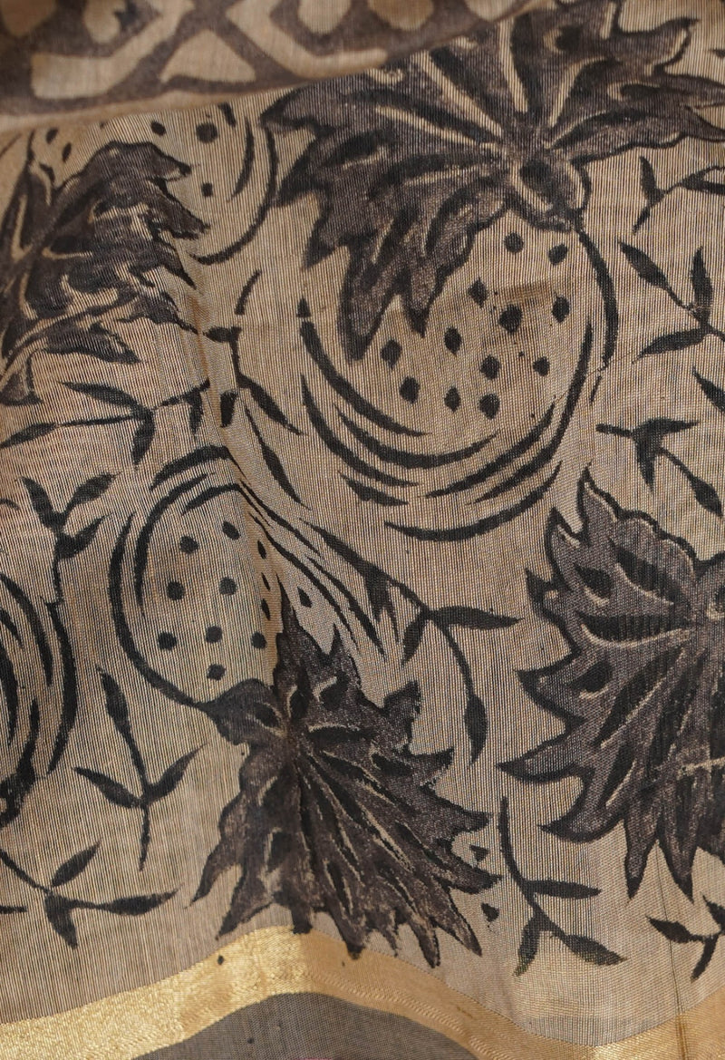 Brown Hand Block Printed Chanderi Sico Dupatta
