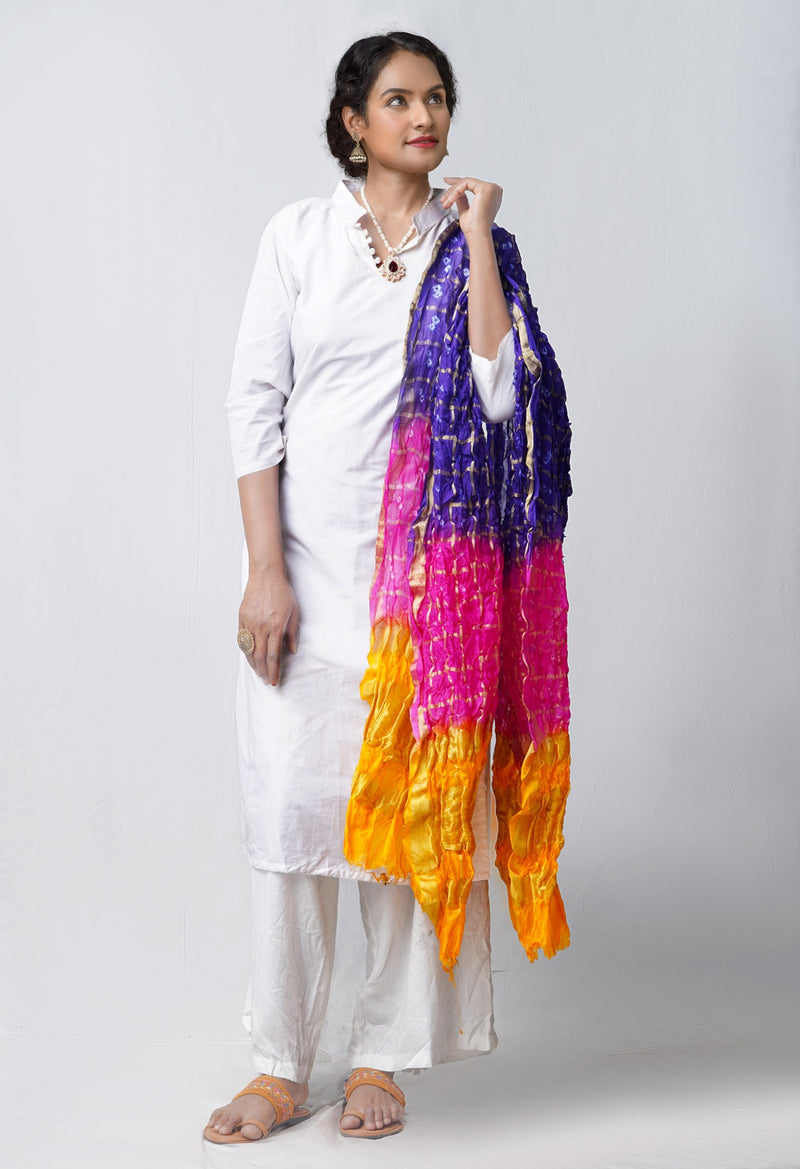 Online Shopping for Multi Pure Bandhani Silk Dupatta with Tie and Dye Bandhani. from Rajasthan at Unnatisilks.comIndia
