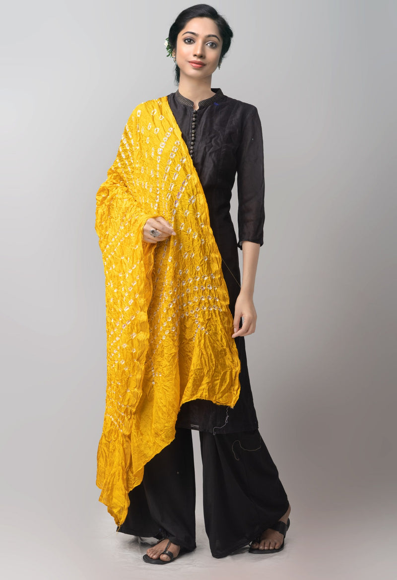 Online Shopping for Yellow Pure Bandhani Silk Dupatta with Tie and Dye Bandhani. from Rajasthan at Unnatisilks.comIndia