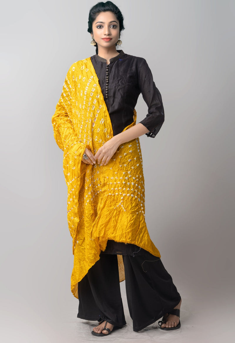 Yellow Pure Bandhani Silk Dupatta