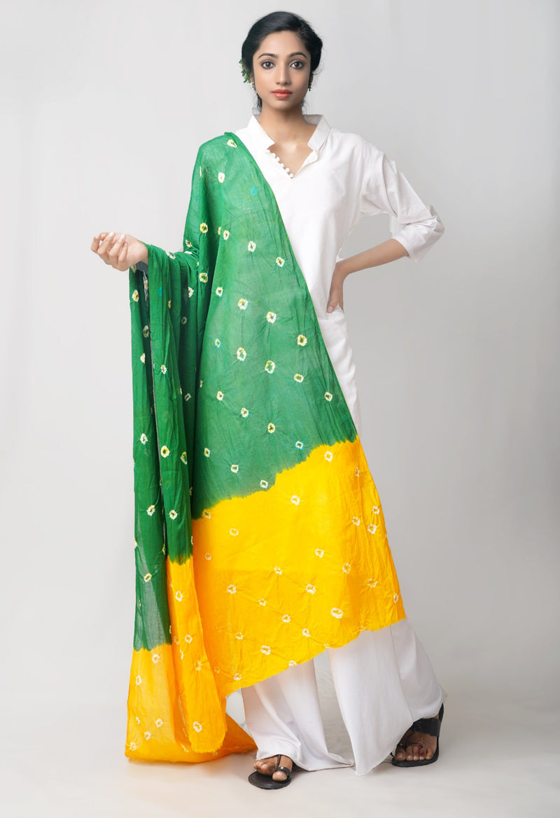 Yellow-Green Pure Tie- Dye Shibori Cotton Dupatta