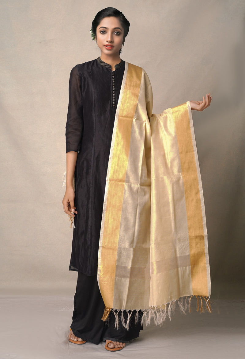 Cream Banarasi Kota Cotton Dupatta-UDS3378