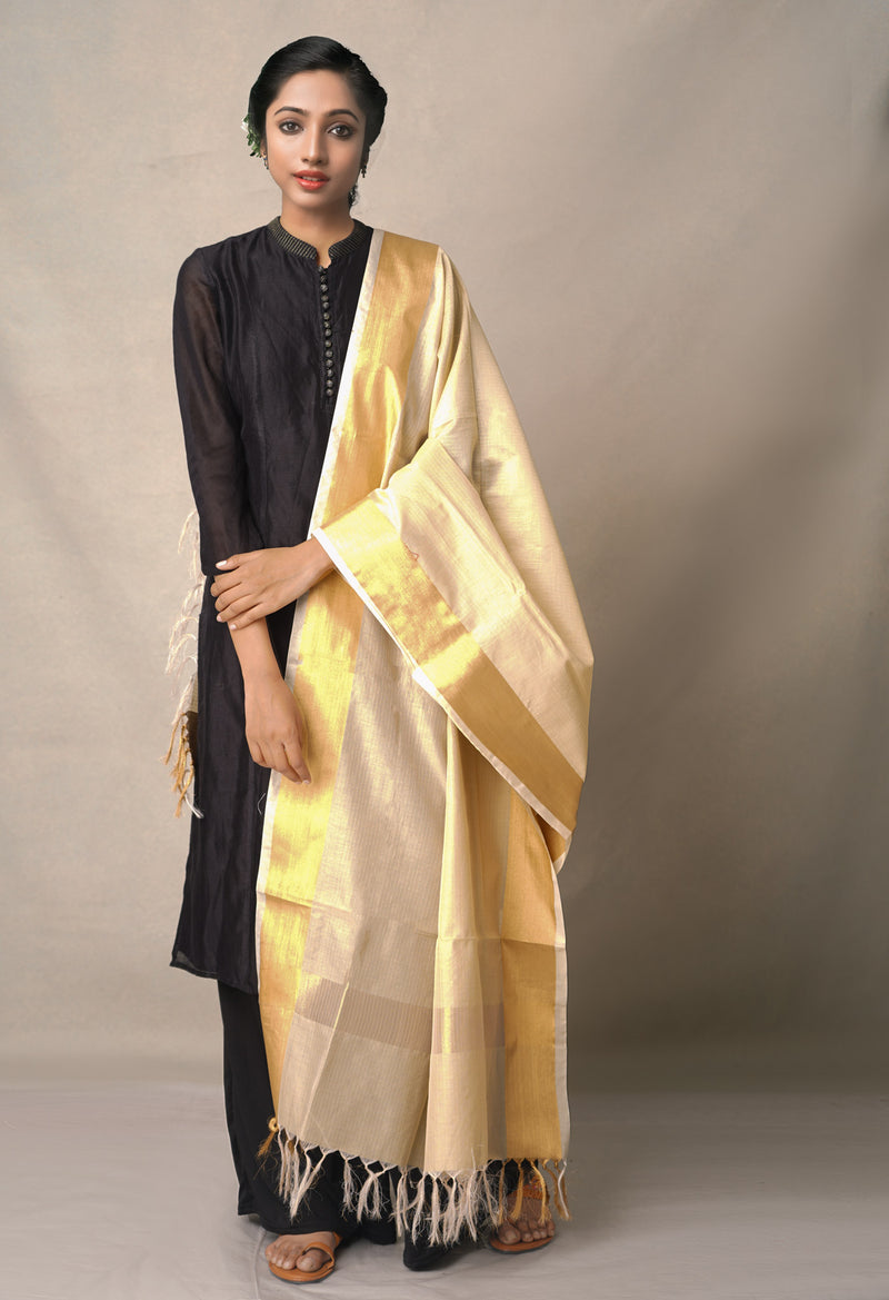 Cream Banarasi Kota Cotton Dupatta-UDS3378