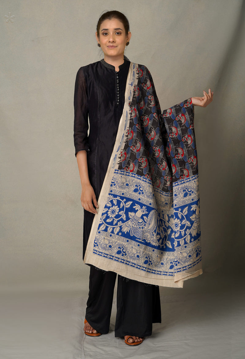 Black Pure Kalamkari Cotton Dupatta-UDS3415