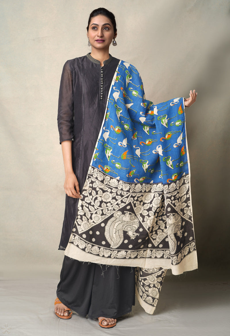 Blue Pure Kalamkari Cotton Dupatta-UDS3420