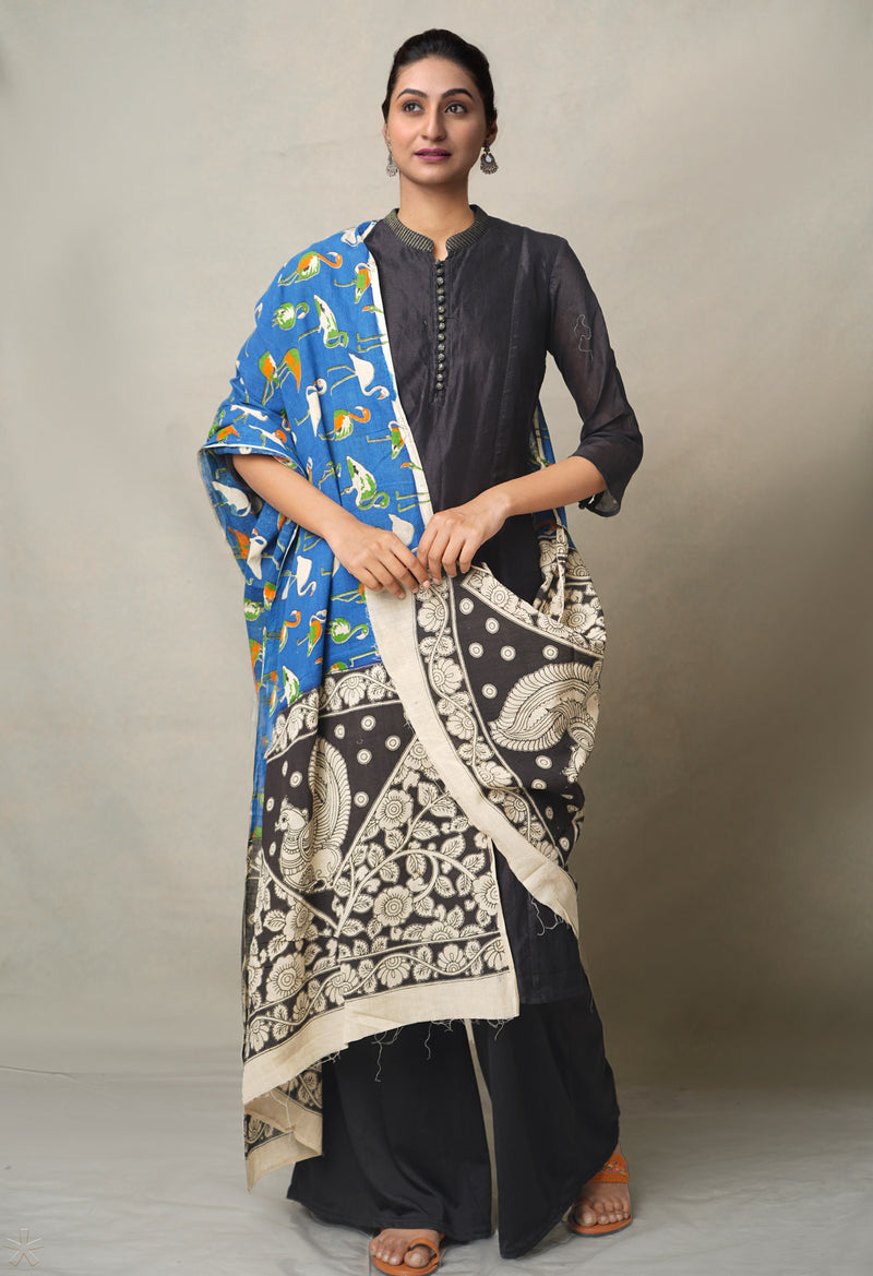 Blue Pure Kalamkari Cotton Dupatta-UDS3420