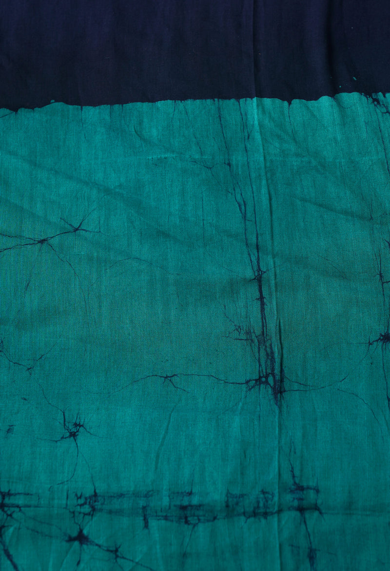 Green-Navy Blue Pure Batik Cotton Dupatta-UDS3441