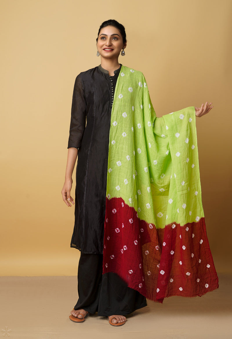 Green Pure Tie- Dye Shibori Kota Cotton Dupatta- UDS3522