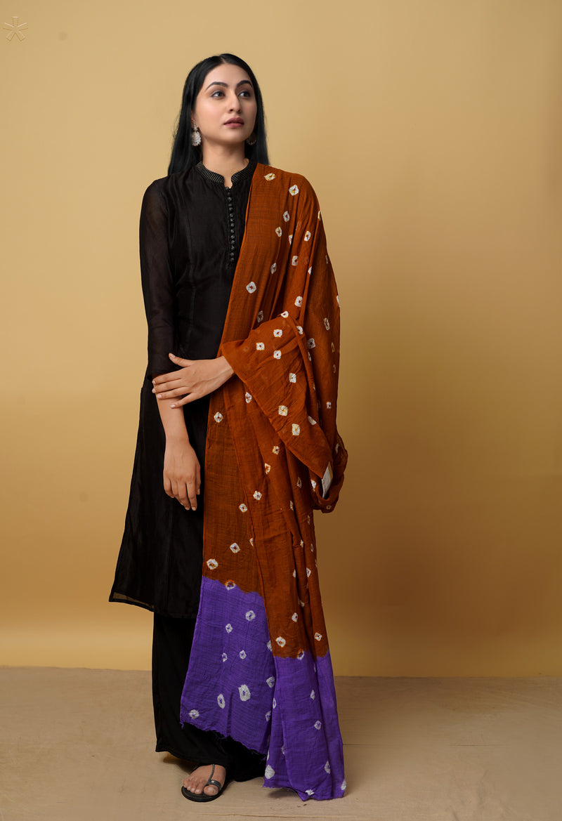 Copper Brown Pure Tie- Dye Shibori Kota Cotton Dupatta- UDS3524