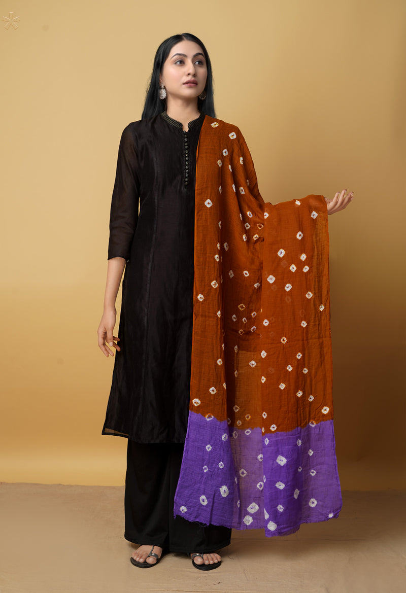 Copper Brown Pure Tie- Dye Shibori Kota Cotton Dupatta- UDS3524