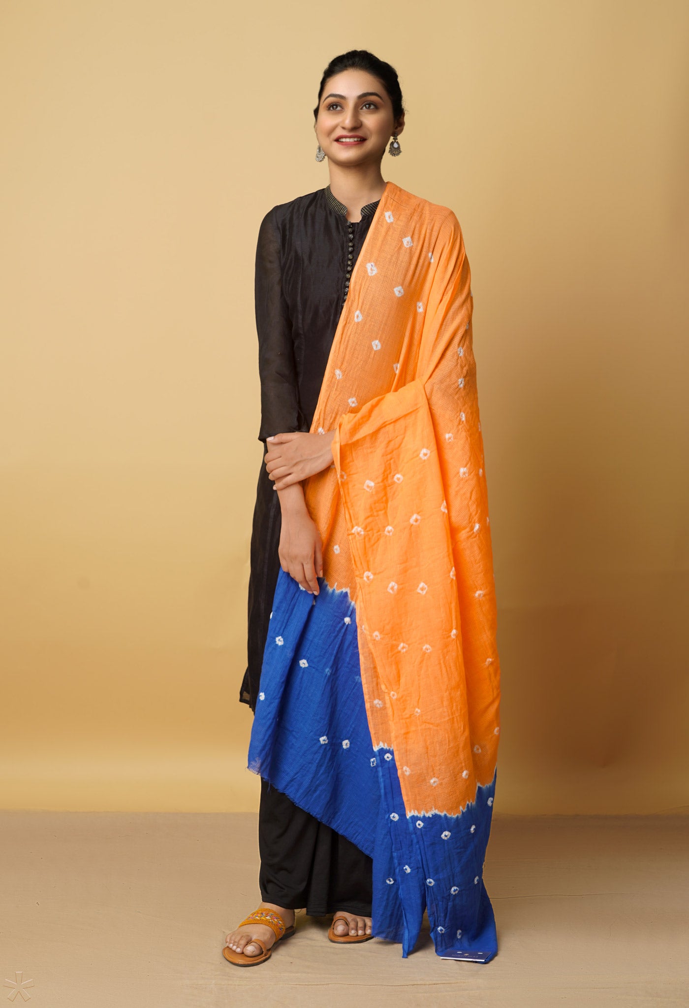 Orange Pure Tie- Dye Shibori Kota Cotton Dupatta- UDS3529