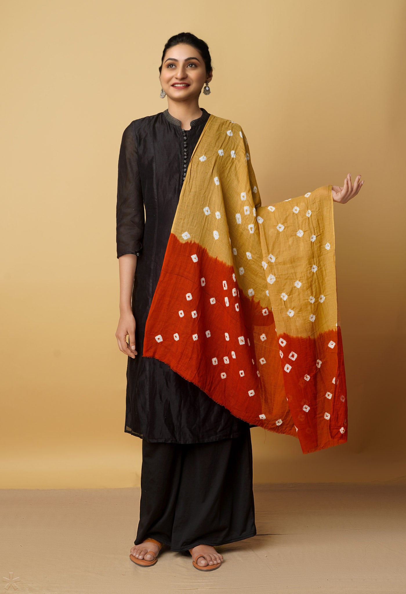 Bronze Brown Pure Tie- Dye Shibori Kota Cotton Dupatta- UDS3530