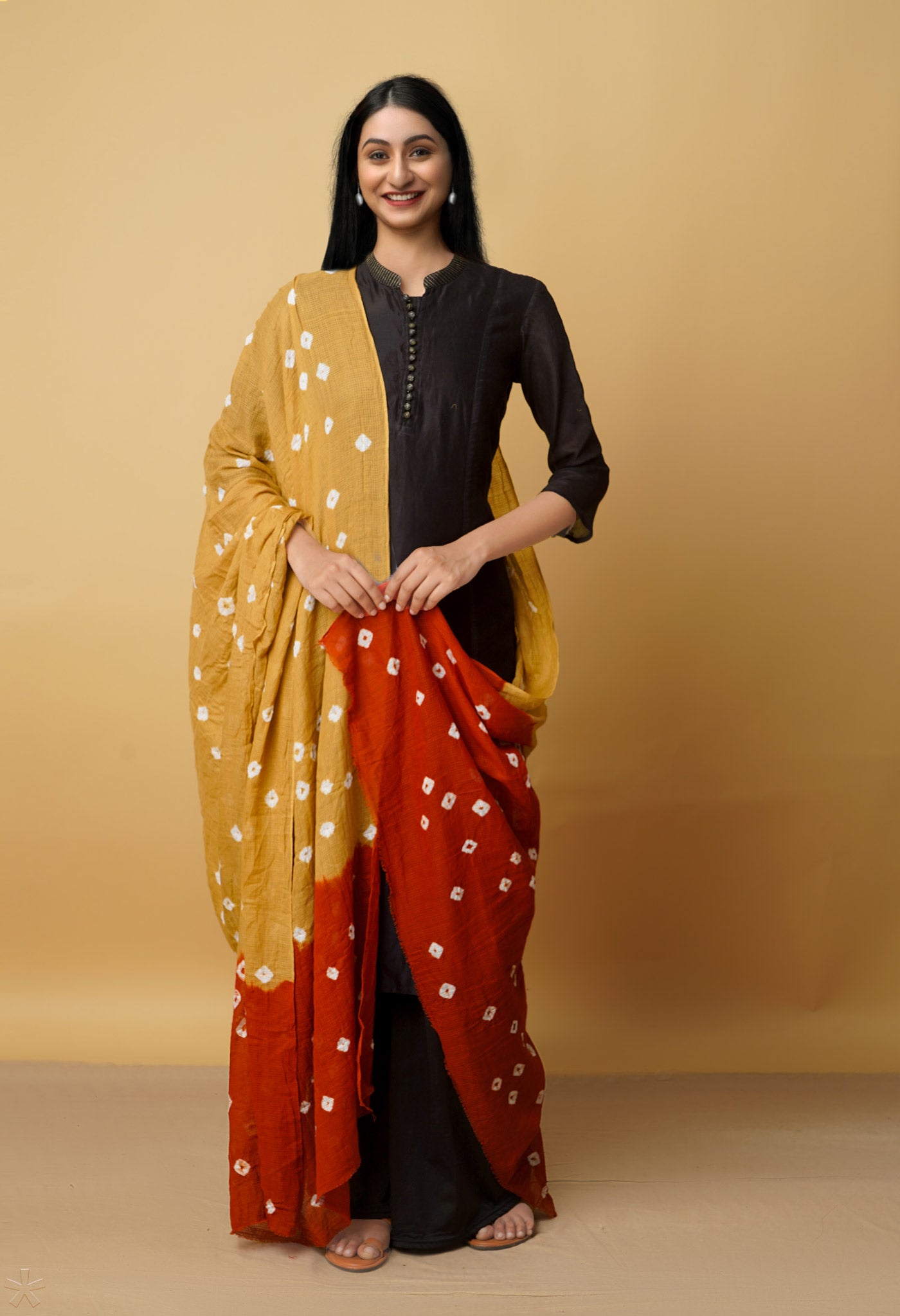 Bronze Brown Pure Tie- Dye Shibori Kota Cotton Dupatta- UDS3530