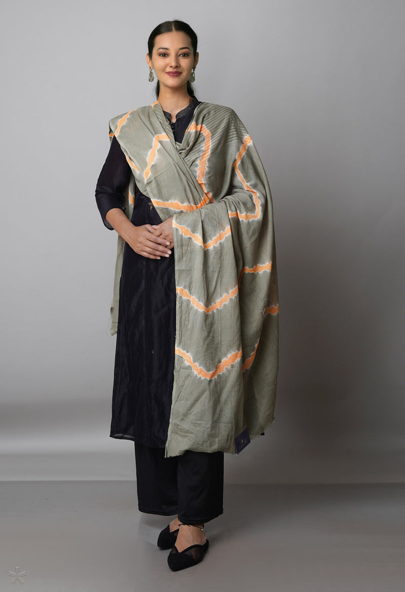 Grey Pure Tie- Dye Shibori Kota Dupatta-UDS3694