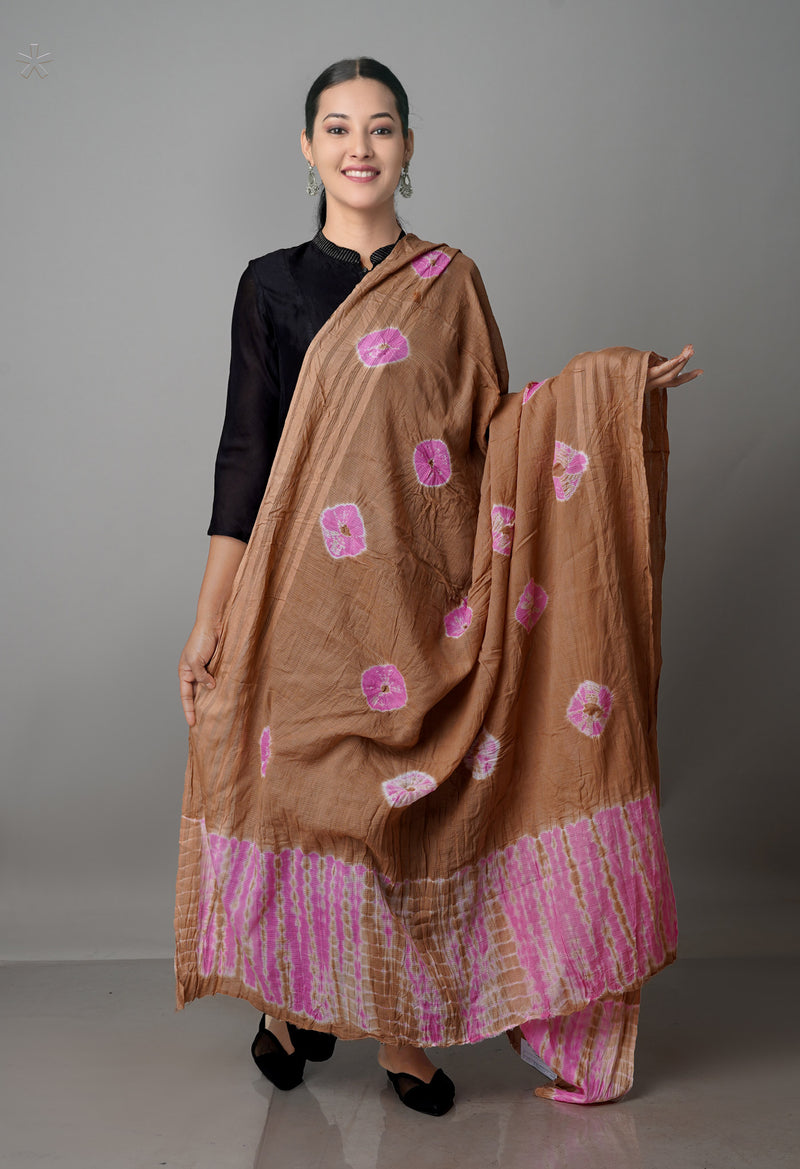 Light Brown Pure Tie- Dye Shibori Kota Dupatta-UDS3702