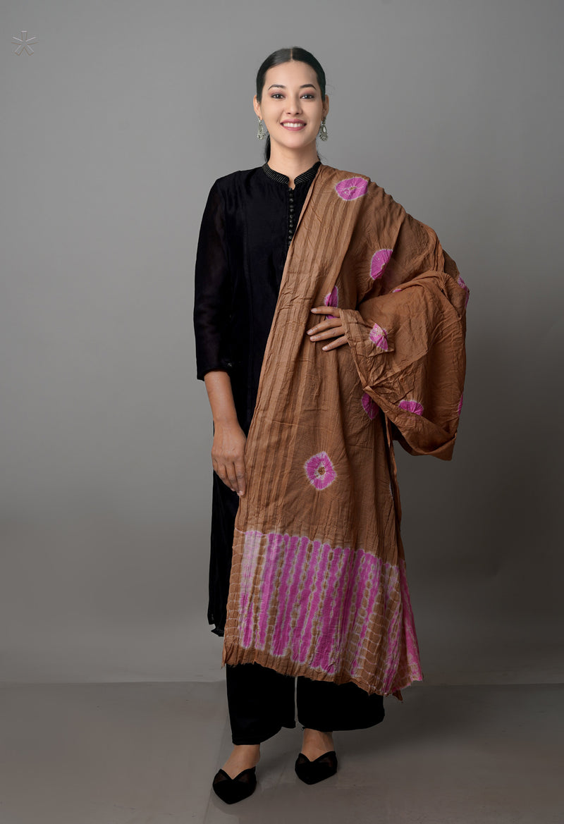 Light Brown Pure Tie- Dye Shibori Kota Dupatta-UDS3702