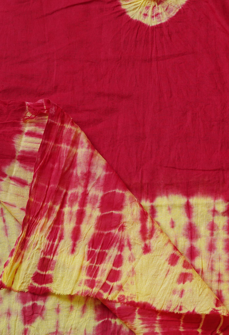 Red Pure Tie- Dye Shibori Cotton Dupatta-UDS3705