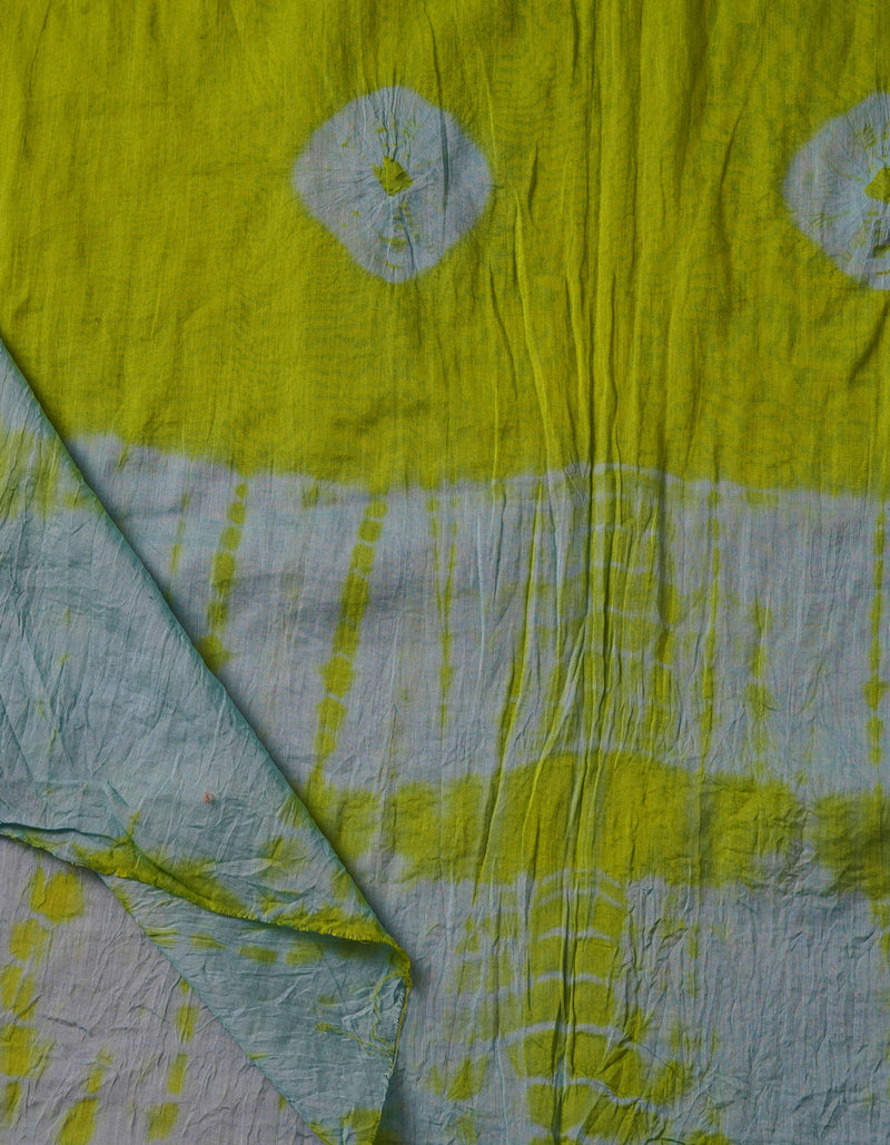 Green Pure Tie- Dye Shibori Cotton Dupatta-UDS3776