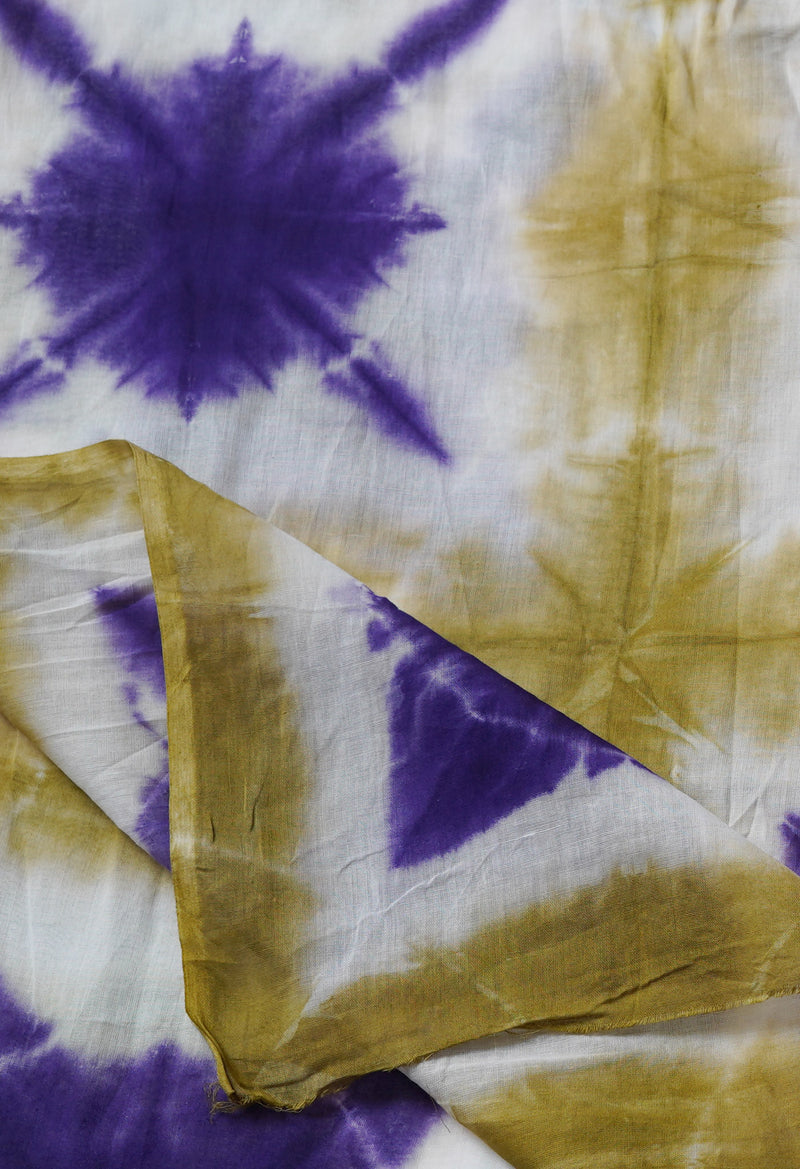 White Pure Tie- Dye Shibori Cotton Dupatta-UDS3791