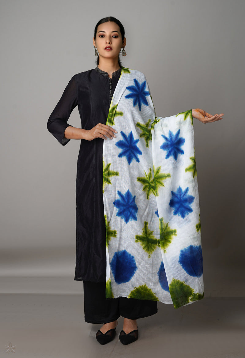 White Pure Tie- Dye Shibori Kota Dupatta-UDS3808